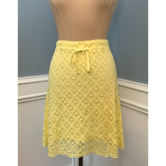 Sophie Max Skirt Womens M Snapdragon Yellow Lace Drawstring A-Line Embroidered - Picture 1 of 6